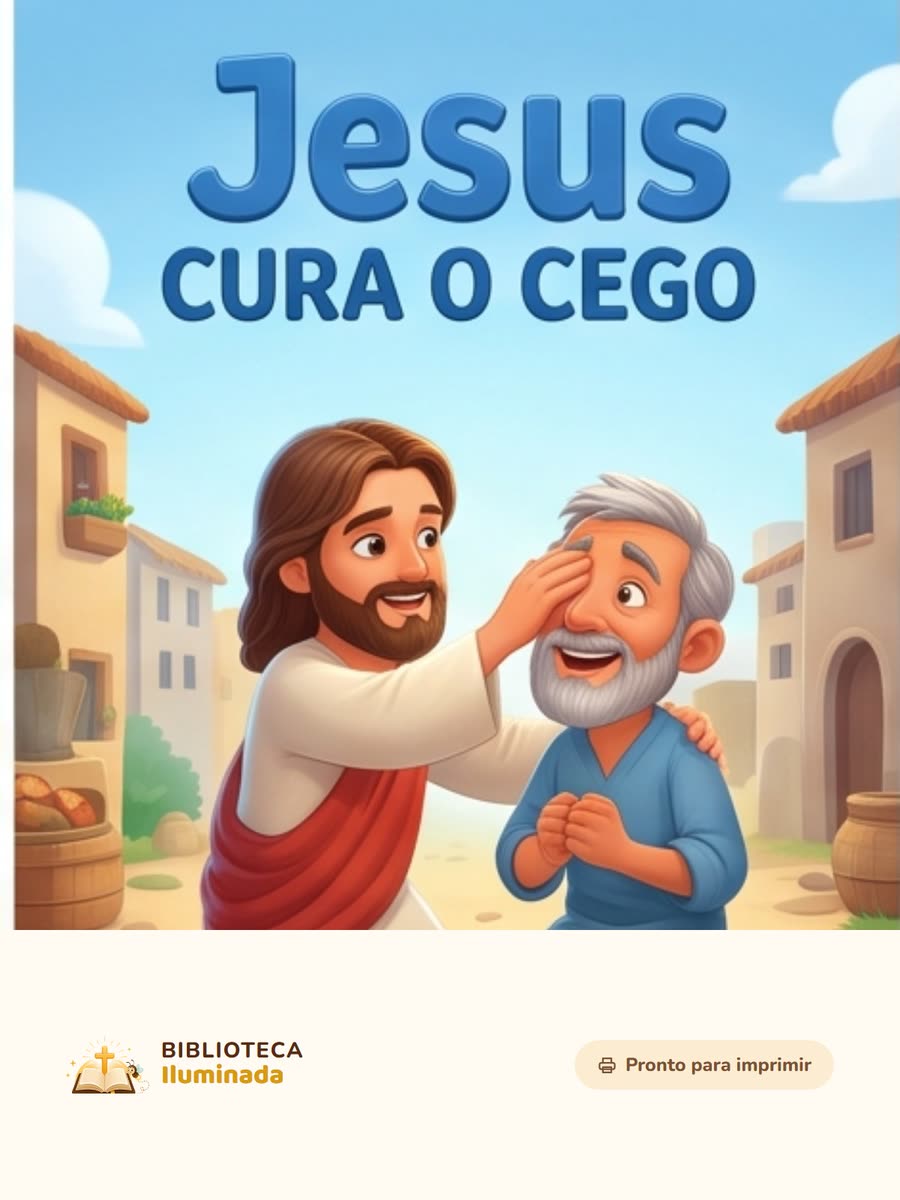 Capa da coleção Jesus Cura o Cego, com onze atividades para imprimir